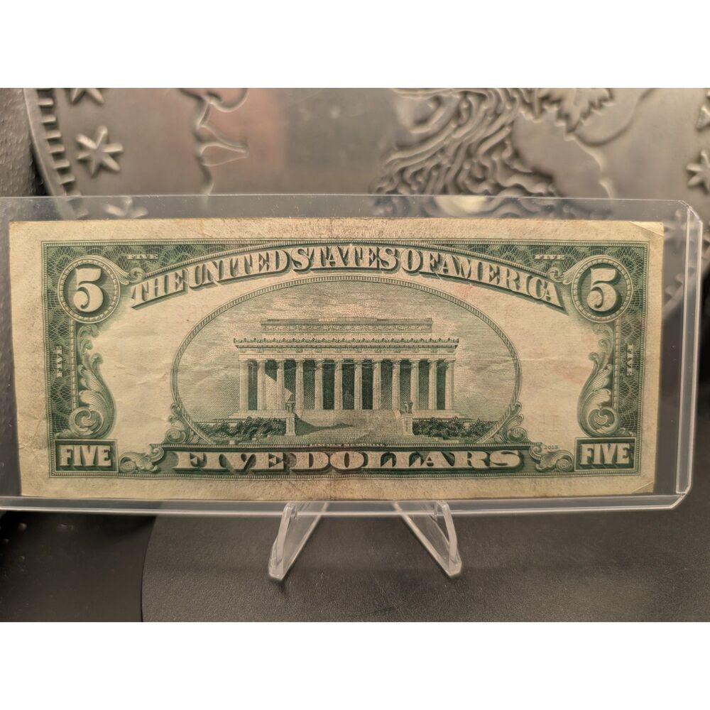 1928‑F $5 United States Note • Red Seal • Legal Tender • Small Size - Picture 2 of 2